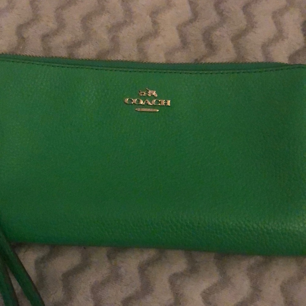 Coach all leather large wristlet
